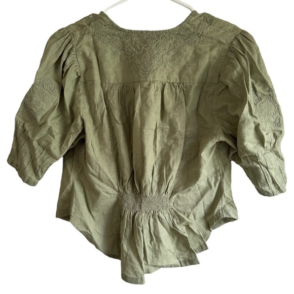 Free People Laurie Embroidered Top Medium Green - Picture 8 of 9
